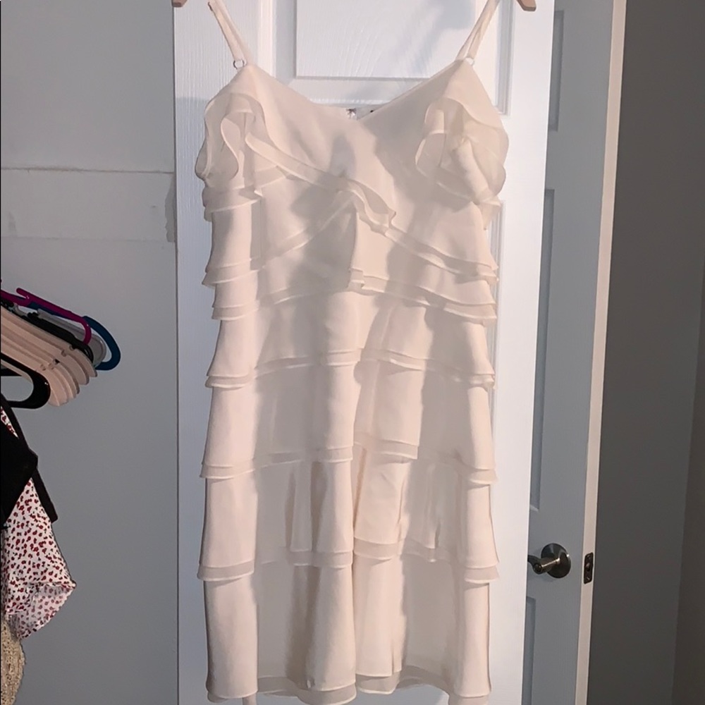 White ruffled BCBG Maxazria dress